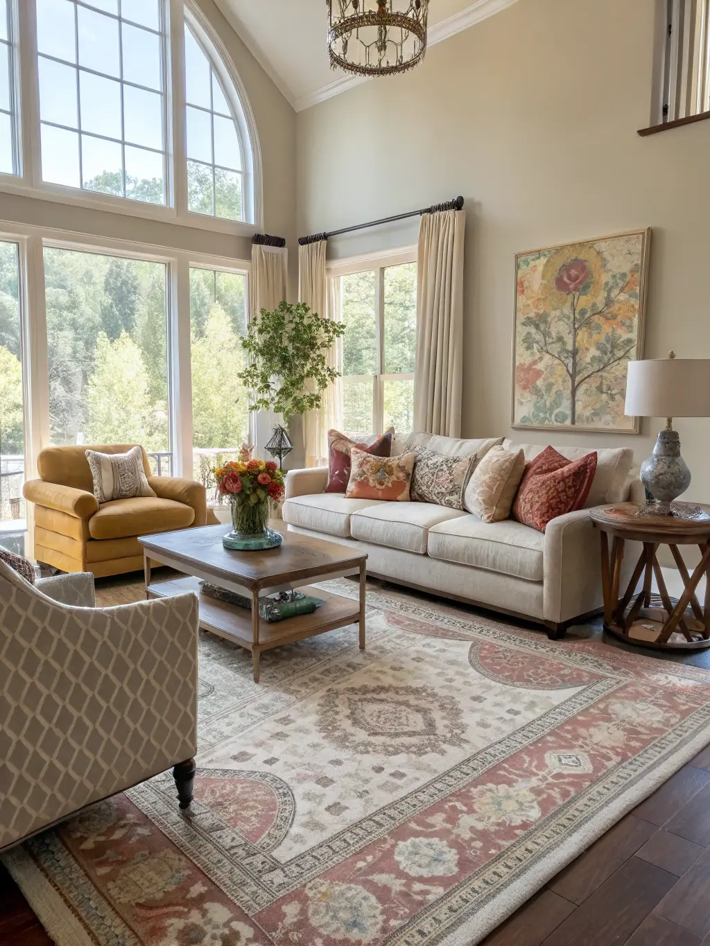 A modern living room featuring stylish home decor items, including a decorative vase, a cozy throw blanket, and a minimalist coffee table.