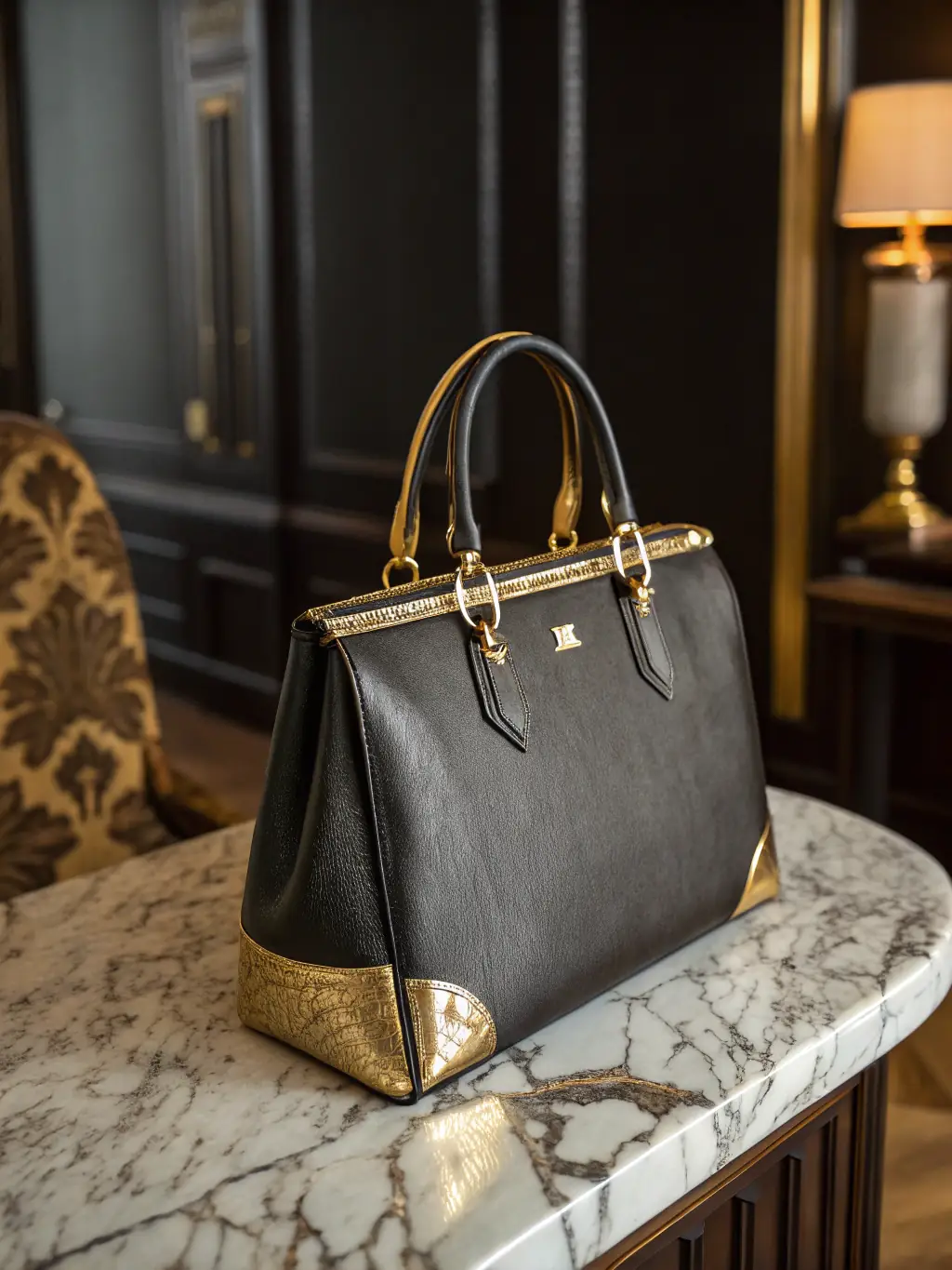 A stylish handbag displayed on a mannequin, highlighting its elegant design and high-quality materials, set in a fashion-forward studio.